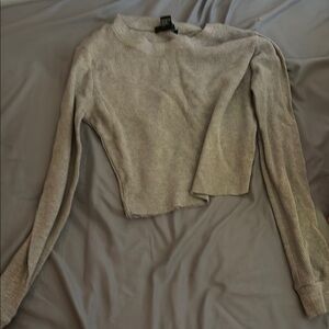 Gray Ribbed Long Sleeve Top